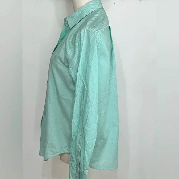 Everlane Green Pin Stripe Button Down Top NWT - Picture 3 of 7
